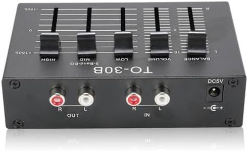 2 Channel Phono Preamp EQ, Digital Sound Equalizer with 3 Band 12dB High Mid Low Tone Adjustment, Balanced Volume Control for Record Player Turntable, 5V Adapter Included