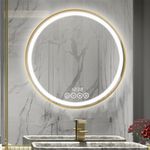 Msrorriw 32 Inch LED Gold Frame Bathroom Mirror with Lights for Wall Big Anti-Fog Led Lighted Wall-Mounted Vanity Mirrors Bedroom Dimmable Makeup Mirror (32" x 32" Gold Frame, Round)