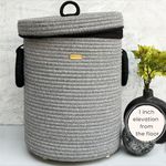 Nobbys Cotton Silver Grey Laundry Basket With Lid And Bottom Spacers - 14 Inch Dia X 18 Inch Height