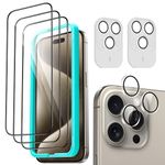 ESR for iPhone 15 Pro Max Screen Protector Set, 3 Tempered-Glass Screen Protectors and 2 Set Individual Lens Protectors, 2.5D Curved Edges, Full-Coverage Military-Grade Protection, Scratch Resistant