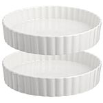 Foraineam 2 Pack Porcelain Quiche Tart Baking Pan, 9.5 Inches Round Pie Pan for Baking, Oven Safe