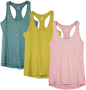 icyzone Workout Tank Tops for Women - Racerback Athletic Yoga Tops, Running Exercise Gym Shirts(Pack of 3) (Mustard/Lilac Snow/Teal, 3XL)