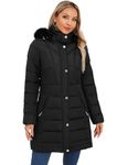 SLOWTOWN Women's Long Winter Puffer Coat Warm Thickened Parka Coat with Detachable Hood (Black, XX-Large)