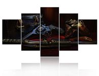 Wall art for Living Room Artwork for Walls Guns with Ammunition Paintings Military Handgun Pictures Canvas 5 Piece Modern Home Decor Giclee Framed Gallery-wrapped Stretched Ready to Hang(60''Wx32''H)