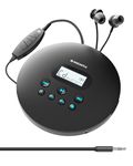 Oakcastle CD100 Rechargeable Bluetooth CD Player | 12hr Portable Playtime | In Car Compatible Personal CD Player | Headphones Included, AUX Output, Anti-Skip Protection, Custom EQ, CD Walkman (Black)