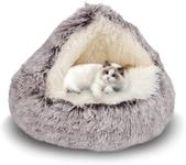 ShinHye Cat Bed Round Plush Fluffy Hooded Cat Bed Cave, Cozy for Indoor Cats or Small Dog beds, Soothing Pet Beds Doughnut Calm Anti-nxiety Dog Bed - Waterproof Bottom Washable (20×20inch, Coffee)