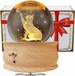 Aoweika Music Box 3D Crystal ball Rotating Musical Box With Led Light Desktop Ornament Desk Decoration Wooden Base Gift for Birthday Mother's Day Christmas(Cat)