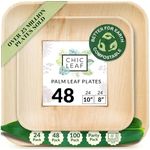 Chic Leaf 100% Compostable Palm Leaf Plates Disposable Bamboo Plates 10 inch & 8 inch Square 48 Pc | Party Plates for Weddings and Events | Better than Plastic or Paper