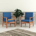 GADWAL FURNITURE Solid Sheesham Wood Wooden Single Seater Sofa Chair Set of 2 for Living Room,Bedroom,Outdoor (Honey Finish, Blue Cushion)