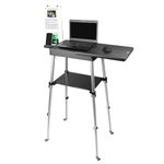 New Portable Mobile Standing Laptop Desk Sit Stand Travel Desk, Height Adjustable 19-49 inches, Rolling Laptop Table Workstation with Wheels, Cup & Phone Holder, for Remote Work Home Office School