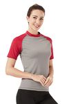 HMILES Womens UPF Short-Sleeve Rashguards - Female Quickdrying Surfing Shirt Adults Breathable Raglan Sleeve Swim Tee Wet Top Grey/Red 12