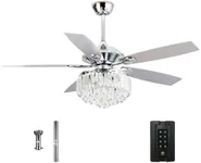 Parrot Uncle Ceiling Fans with Lights and Remote 52 Inch Ceiling Fan with Light for Bedroom Crystal Chandelier Ceiling Fans, Reversible Motor, Timer, Chrome