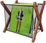 Magazine Rack Storage High-capacity with Sturdy Metal Wire Standing Basket and Smooth Retro X-shaped Wooden Sticks, Suitable to Hold Magazines, Dining Room and Office, 15.4"L × 11.2"W ×15.1"H