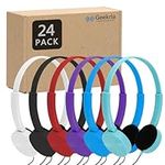 GEEKRIA 24 Pack Wired Headphones for Classroom Adjustable On-Ear Headphones, Kids Headphones Wholesale Children On-Ear Headset for Schools, Student, Libraries, Computer Lab, Bulk Pack