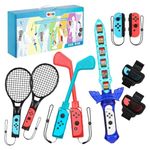 TMG 9 in 1 Switch Sport Accessory Sets Compatible with Nintendo Switch/Switch OLED, Switch Sport Game Accessories with Switch Golf Clubs / Bracelets / Football Leg Strap / Tennis Racket / Play