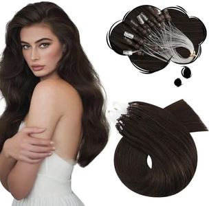 Moresoo Brown Micro Link Hair Extensions Human Hair 20 inch Straight Micro Beads Hair Extensions Human Hair Darkest Brown Micro Ring Hair Extensions Human Hair for Women 50G/50s