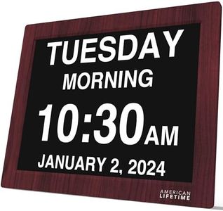 American Lifetime 【New 2024 Dementia Clock Large Digital Clock for Seniors, Digital Clock Large Display, Custom Alarms, Clock with Day & Date for Elderly, Large Number Digital Clock Mahogany, 15 Inch