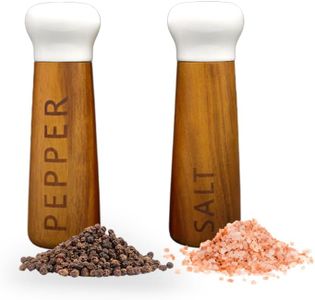 Tessie & Jessie Wooden Salt and Pepper Grinder Set, Premium Acacia Wood, 8" Elegant Refillable Salt Pepper Mill, Salt & Pepper Shakers for Seasoning, Stylish Gift Set (8"+8", White)