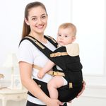 Kidsmate 6-in-1 Baby Carrier Bag with Hip Seat | Adjustable Straps & Padded Support | Multi-Carry Options Perfect for Parents & Ultimate Comfy Carry Bag for Babies 6-18 Months | Max Load 18kg - Black