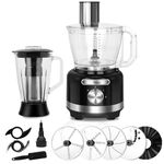 Davivy 16 Cup Food Processor Blender Combo,10-in-1 Multifunction 3.8L Food Chopper 1.5L Glass Blender & Filter,600W with 2 Speeds Plus Pulse Vegetables Chopper for Home Use,Black