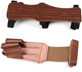 Windfulogo PU Leather Archery Arm Guard and Hand Glove Protector Brace Longbow Hunting Shooting Brown