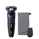 Philips Shaver Series 5000 - Wet & Dry Electric Men's Shaver in Metallic Blue with Precision Trimmer and Soft Pouch Travel Case (Model S5465/18)
