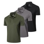 Gaiatiger 3 Pack Mens Polo Shirts Short Sleeve Dry Fit Lightweight Golf Casual Collared Tops Breathable Moisture Wicking Work Shirts（0427） Black Grey Green-L