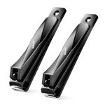 BEZOX Nail Clippers 2pcs Set - Straight Blade Toenail Clipper and Curved Blade Fingernail Clippers - Premium Nail Trimmer Cutter for Thick Nails and Ingrown Toenails - Black