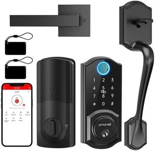Smart Lock Front Door, SMONET Keyless Entry Door Lock with Handle, Smart Front Door Lock Set Fingerprint Smart Deadbolt Bluetooth Electronic Digital Keypad Lock,Auto Lock Work with Alexa,Black