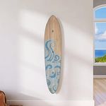 Vintage Wooden Surfboard Growth Chart | Wood Height Chart for Boys, Girls & Kids (Wood w/Blue Wave)