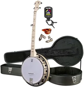 Deering Goodtime 2 5-String Maple Resonator Bluegrass Banjo Nickel Hardware with Instrument Alley Hard Case, Rechargeable Tuner, Dunlop Picks Bundle - Made in the USA