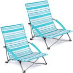 Trail Low Folding Beach Chair, Lightweight Portable Deck Sun Lounger Seat, Camping Festival Picnic Garden, Padded Armrests, Anti Sink Feet, Carry Bag with Strap (2 x Chairs)