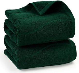 Bath Towels Set of 2 in Forest Green (Wavy Striped Jacquard), 100% Cotton, 27.5” x 55�”, Quick Dry Towel for Bathroom Pool Gym