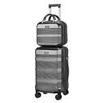 GigabitBest 2 Piece Airplane Carry-On Luggage, 20 Inch Carry-On Luggage and 14 Inch Makeup Bag, Lightweight Travel Carry-On Luggage with TSA Lock, Hard Shell Carry-On Trolley Luggage (Midnight Black)