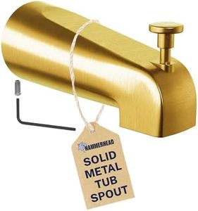 HammerHead Showers Solid Metal Tub Spout with Diverter, Slip On Bath Tub Spout for ½” Copper Pipe, Easy Install Bathtub Faucet, Brushed Gold