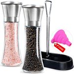 Amison Salt and Pepper mills With Matching Stand Stainless Steel Salt and Pepper Grinder Mill Set - 5 Grade Precision Adjustable Ceramic Rotor with Funnel (2 Pack Pepper Mills)