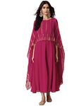 Indya Printed Georgette Round Neck Women's Kurta (Pink, Small)