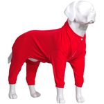 Lovelonglong Four Feet Dog Lightweight Pajamas, Pure Cotton Dog Jumpsuits 4 Legs Dog Onesies T-Shirt Stylish PJS Puppy Costume for Large Medium Small Dogs Red M