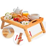 KEEKR Bed Tray Table with Adjustable Height, Foldable Legs & Leg Locks - Bed Table Tray for Serving Breakfast with Carrying Handles, 100% Made of Bamboo, for Men & Women