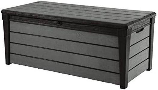 Keter Brushwood 120 Gallon Resin Large Deck Box for Patio Garden Furniture, Outdoor Cushion Storage, Pool Accessories, and Toys, Brown