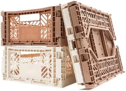 Collapsible Storage Box, Foldable Crate Organizer Bin with Handle, Stackable Crates for Home Organization (Warm Taupe - Coconut, 14L - 4 Pack)