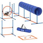 PawHut Dog Agility Training Equipment, 8PCS Dog Obstacle Course Starter Kit with Tunnel, Weave Poles, Adjustable Hurdles, Jump Ring, Pause Box, Bowl, Toys and Carrying Bag