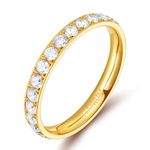 Tigrade 3mm Womens Titanium Eternity Rings Cubic Zirconia Wedding Engagement Band (Gold, 7)