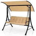 COSTWAY 3 Seater Garden Swing Chair, Outdoor Hammock Bench Chair with Adjustable Canopy and Soft Cushions, Steel Frame Porch Patio Swing Seat Lounger for Balcony Poolside Deck (Beige)