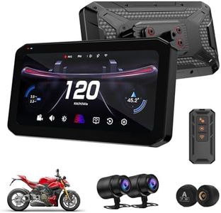 Mogico T7 Ultra Motorcycle GPS Navigator Wireless CarPlay Android Auto Blind Spot Detection Smart Riding System, Tire Pressure Sensor, 6.25" Touch Screen, 2K Dash Cameras, Motorbike Mirror Link, IP67