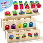 4 in 1 Shape Sorter Sorting and Stacking Toys Wooden Montessori Toy 12 Months Baby Boys Girls Preschool Educational Toys Colour Matching Counting Fishing Game for Toddler 1 2 3 Year Old Gifts