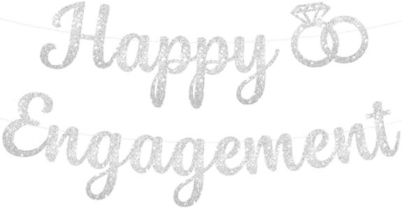 KatchOn, Silver Glitter Happy Engagement Banner - 10 Feet | Engagement Party Decorations | Engagement Party Banner | Happy Engagement Decorations | Engaged Banner | Bachelorette Party Decorations
