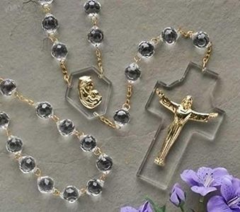 54 Gift boxed Crystal Risen Christ Cross and Madonna Wall Rosary