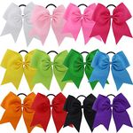 7" Jumbo Cheer Bow Big Hair Bows Ponytail Holder Large Classic Accessories for Teens Women Girls Softball Cheerleader Sports Elastics Ties Handmade by Kenz Laurenz (-10 pack 7" Cheer Bow Assorted)