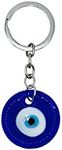 LUCKBOOSTIUM Magic Blue Evil Eye Keychain Ring for Protection and Blessing, Round Charm for Harmony and Balance, Great Gift, Silver, 1.5” X 5"